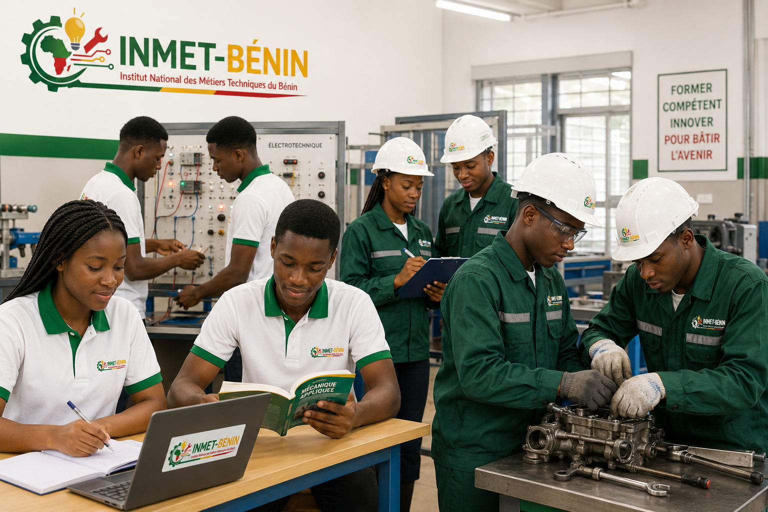 Apprenants INMET-BÉNIN en salle d'électrotechnique et mécanique appliquée