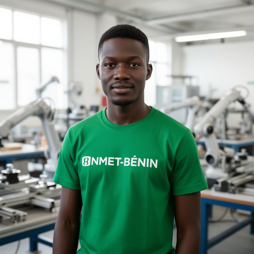 Apprenant INMET-BÉNIN en t-shirt officiel vert avec le logo de l'Institut